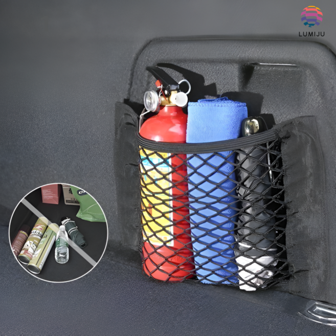 루미주 트렁크 우산걸이 차량용 소화기 고정 수납 그물망 정리함, 검정(50x25cm), 1개