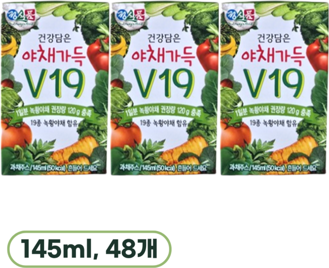 정식품 건강담은 야채가득 V19, 145ml, 48개