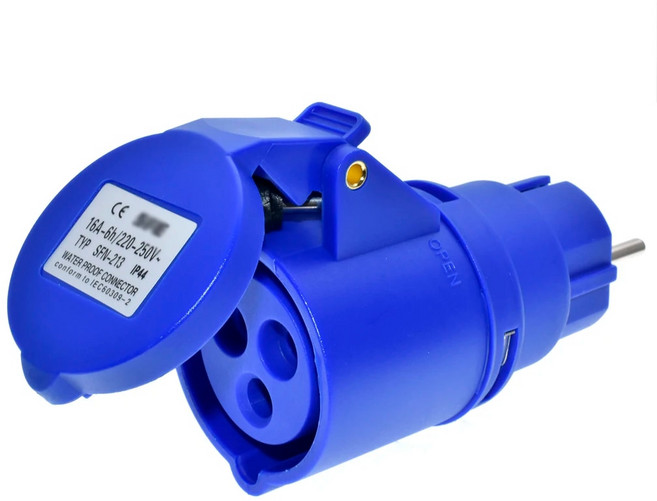 RV 캠핑카 여행 트레일러 선박용 전원 코드 발전기 케이블 어댑터 IP44 16A RV 플러그 어댑터 IEC309 316P6-Schuko CEE7/3, 1개