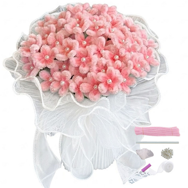 루루이즈 모루 꽃다발 부케 DIY 키트, 1개, 진핑크부케