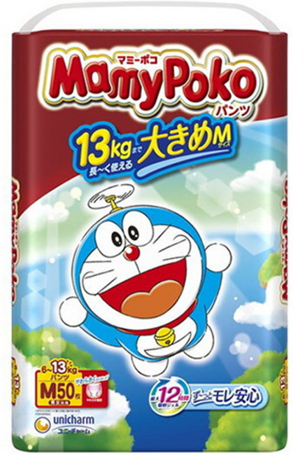 unicharm 嬌聯 男女通用 MamyPoko 褲型紙尿褲 哆啦A夢 6-13kg M號 褲型 50片入
