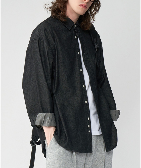 팀스핏 남성용 빅사이즈 빅오버핏 워싱 데님 청셔츠 남방