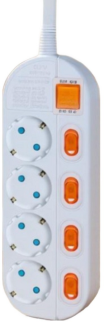 과부하차단 고용량 멀티탭 4000w 냉장고 에어컨 개별스위치 멀티콘센트 4구, 1개, 화이트, 1.5m