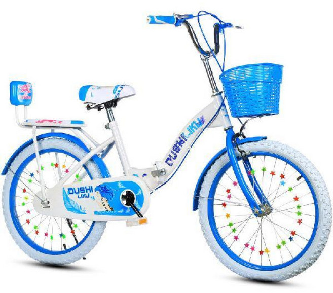 DIU 兒童自行車6-8-10-12-15歲中小學生單車18/20/22寸女孩單車摺疊, 1個, 1cm, 蓝色【白轮胎】靠背+辅助轮-24寸折叠变速建议身高1.4-1:如圖