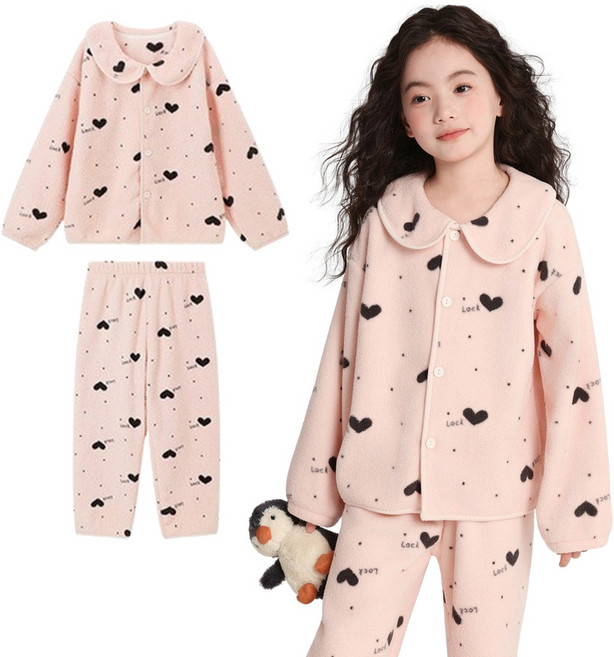 아동 소프트 극세사 잠옷 넥카라 라운드 패턴 파자마 상하세트 따듯한 가을 겨울 홈웨어