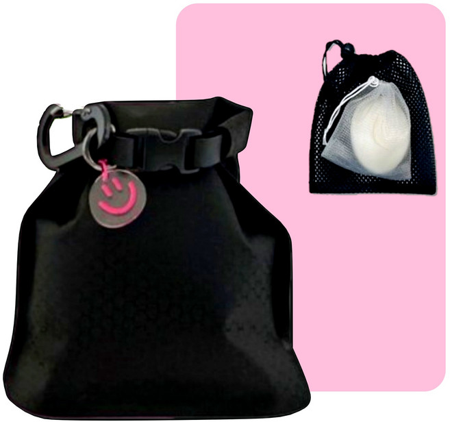 블랙장미 휴대용 수영장 비누케이스 파우치 가방걸이, 핑크 스마일, 1개