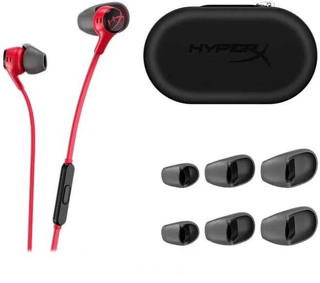 HyperX Cloud Earbuds II 2 게임용 이어폰(마이크 포함) 몰입형 유선 내 오디오 헤드폰(전화 PS4 Xbox 시리, 01 Red