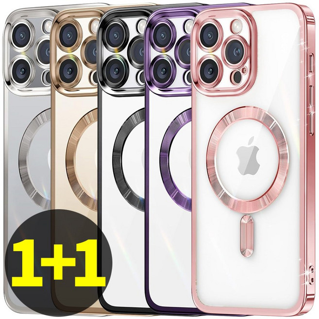 리빙그레이 1+1 아이폰13 프로 플러스 프로맥스 맥세이프 카메라 보호 풀커버 메탈릭 컬러 투명 케이스