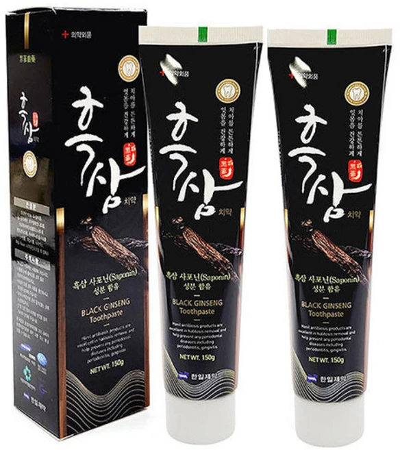 (1+1)흑삼 치약 150g X 2개 + 물티슈 /구취/충치예방/치은염 치주염 치주질환 예방/흑삼 사포닌 /28년06월까지 - 쿠팡