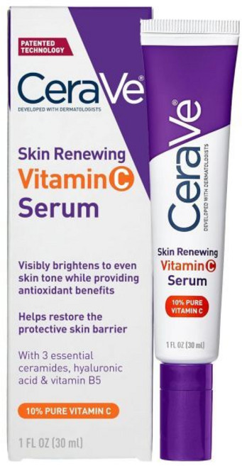 세라비 히알루론산 함유 CeraVe 비타민 C 세럼 | 순수 비타민C 10% 페이스 브라이트닝 무향료 1층 온스 107898, 1개, 30ml