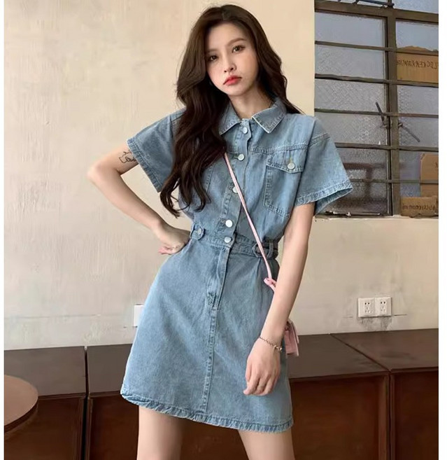 [베리트] 반팔 데님 청치마 미니 원피스 드레스 VT-822