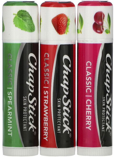 챕스틱 립 케어 스킨 프로텍턴트 클래식 콜렉션 4g, 3개입, Spearmint+Cherry + Strawberry