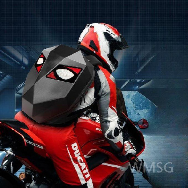 WMSG LED 오토바이가방 바이크백팩 헬멧수납 카본 라이딩 백팩 방수 하드 라이더 가방, 블랙 라지 + 1W mAh 보조배터리