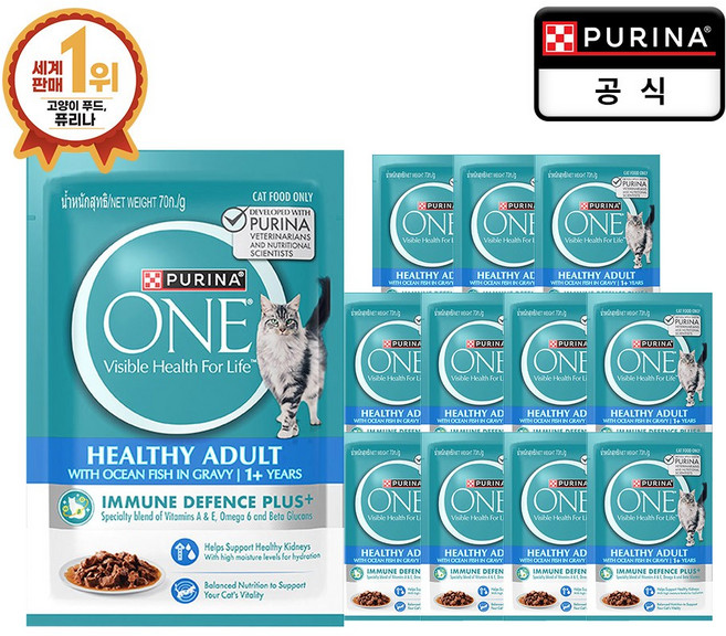 퓨리나 원 캣 파우치 성묘용 청정 바다 생선 70g x 12개, 연어