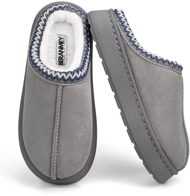 Beranmey 스티치 통굽 털슬리퍼 실외화 실외화 방한 논슬립 폭신한 거실화 커플 고품질퍼안감