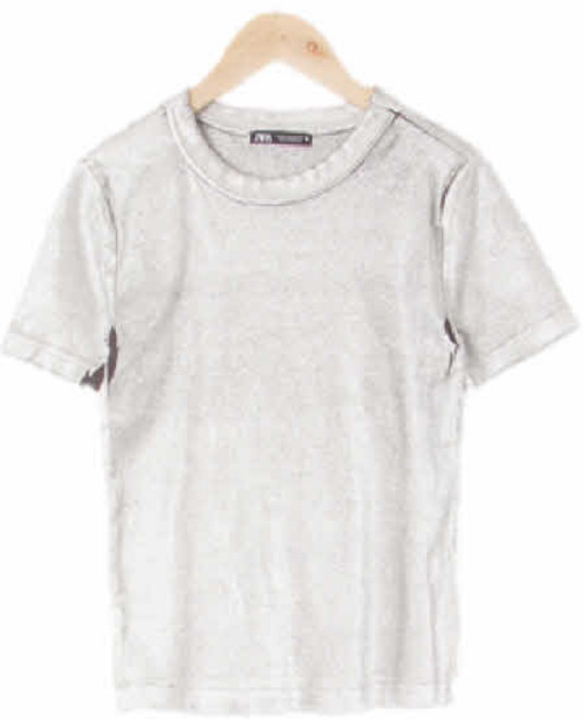 2238 자라 메탈릭실버 면혼방 빈티지코팅골지반팔티 [M]