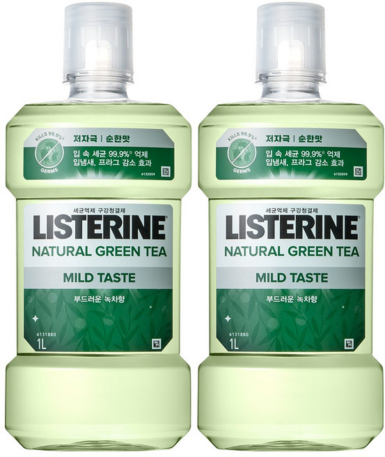 리스테린 내추럴 그린티 마일드 구강청결제, 1L, 2개