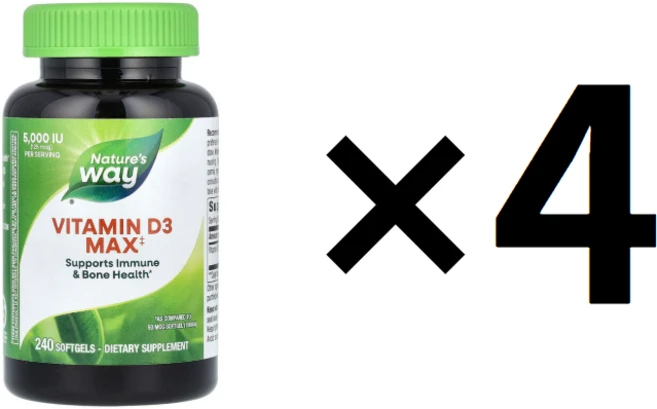 Nature's Way 비타민D3 맥스 125mcg(5000IU) 소프트젤 240정, 4개 - 쿠팡