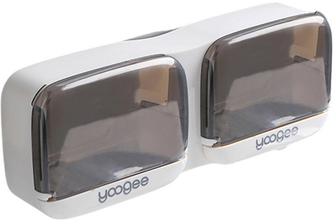 벽 마운트 비누 홀더 욕실 자체 접착 플립 뚜껑 이중 배수 비누 상자 방수 욕실 스폰지 주최자 액세서리, White-Two 2