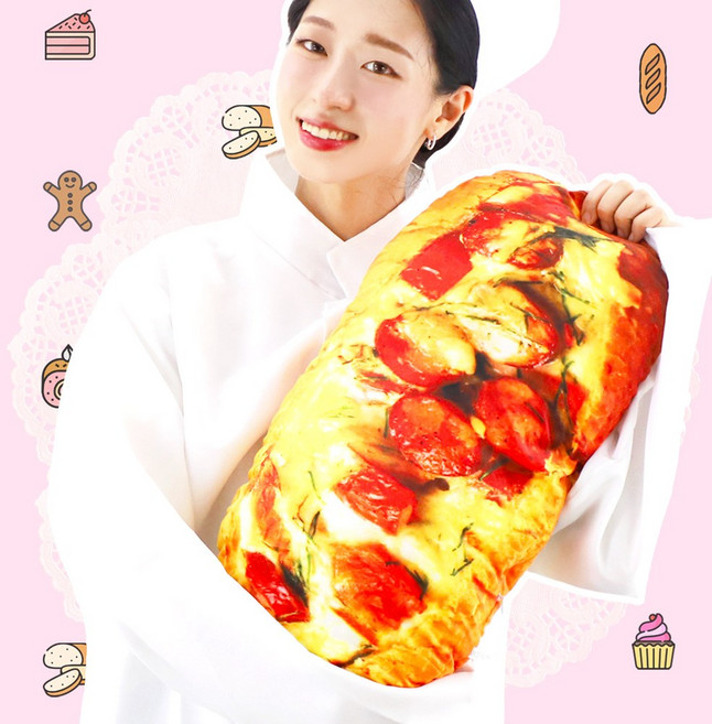 대형 닭다리 쿠션 족발 인형 바퀴벌레 모형 새우 벽돌 베개 특이한 치킨 캠핑 아미 선물, 피자바케트빵 쿠션 60cm 빵 모양 베개