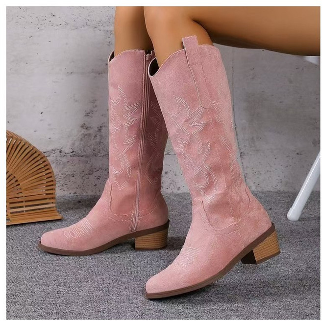 JoYouth 여성 댄스부츠 가죽 카우보이 부츠 뒷지퍼 라인댄스 신발