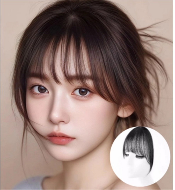 에리모 시스루뱅 앞머리 가발 여자 부분 가발 헤어피스, 1개, 내츄럴블랙