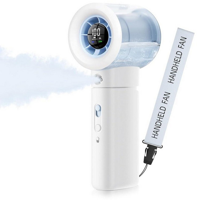 Nezylaf Portable Handheld Misting Fan 22000RPM High Speed 50ml Upgraded Water Tank 100 Speeds A, white