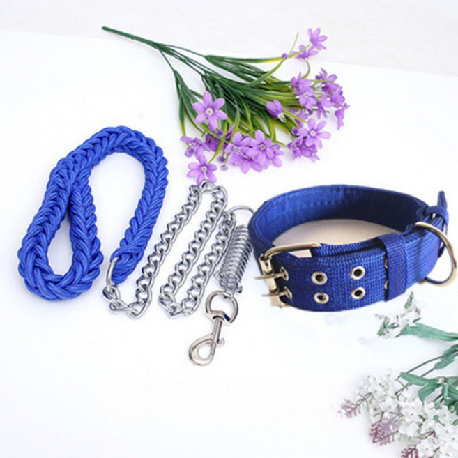 해피유통 애완용 강아지하네스 물림방지목줄 산책로프 멀티도그줄 중대형견 mgy, S, 더블 브레스트 칼라가있는 블루 체인, 1개