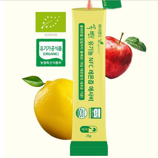 100% 유기농 애플 사이다 비니거 레몬즙 저당 애사비 스틱 유기산 사과 식초 효능 통 레몬 레몬수 원액 착즙 사과초모식초 저칼로리 다이어트 NFC 레몬즙 클렌즈 주스 탄산수 소다, 14개, 25g, 14개