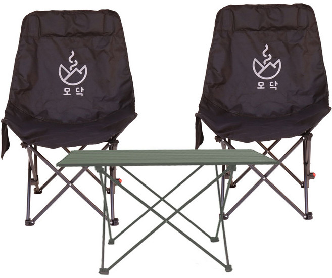 접이식 캠핑 테이블 의자 세트 경량 2인 하이백 체어, 딥그린+미드나잇블랙x2