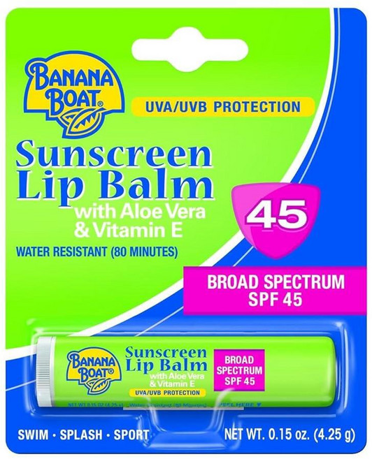 바나나보트 Banana Boat Sunscreen Aloe Vera with Vitamin E Broad Spectrum Sun Care 자외선 차단 립 밤 - SPF 45, 1, 4.25g