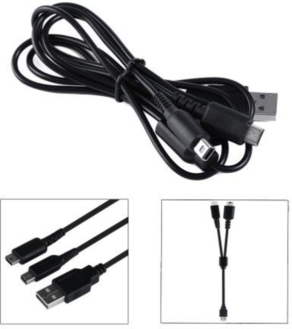 범용 게임 USB 충전기 충전 전원 케이블 코드 닌텐도 DS NDS 라이트 NDSL DSI LL XL용 2 인 1 전원 충전기 12m, 1개