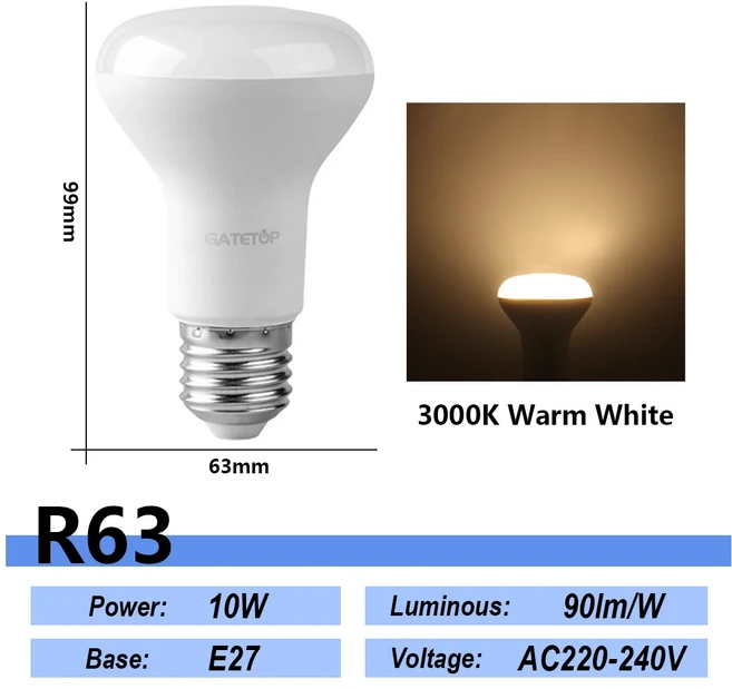 1-20Pcs LED 목욕 전구 램프 E27 E14 버섯 R50 R63 R80 220V 6W 10W 12W 비 스트로브 따뜻한 차가운 빛 ERP, [32] R63 3000K, [00] AC220V-240V, [01] 20 pcs, 1개