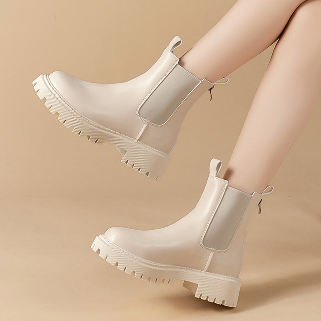 FONOW 첼시부츠 첼시 앵클부츠 여 사계절 착용 가능한 얇은 통굽 스니커즈 워커 여 옥스퍼드