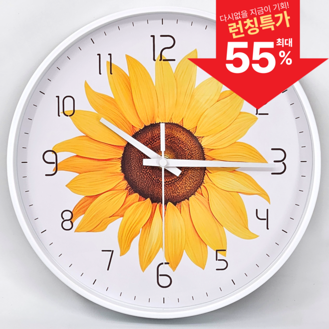 DAYLERY 해바라기 무소음 벽시계 거실 인테리어, 퓨어 화이트