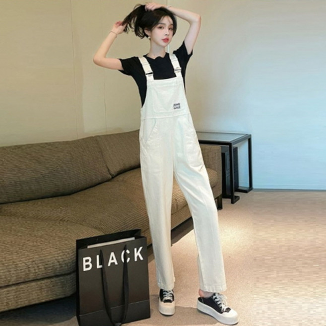 뉴욕멋쟁이 모니아 일자핏 여성 멜빵바지