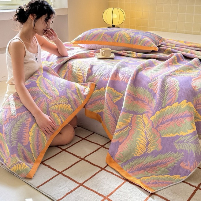 여름거즈 블랭킷 자카드 양면 에어컨 담요 소파 낮잠 겸용 얇은 이불, B타입 깃털 패턴
