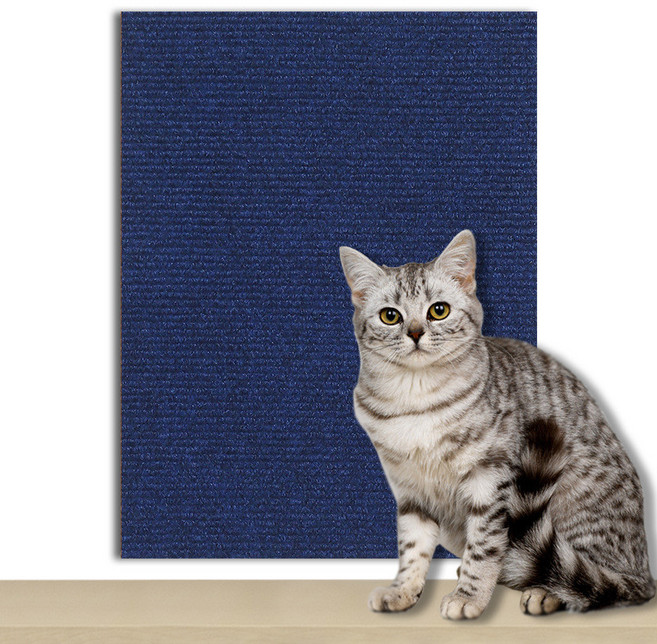 牆貼貓抓墊 背膠貓抓貼 可剪裁防抓耐磨貓抓布 貓咪DIY抓墊 家具防護 深藍色 30x30CM, 深藍色（自黏）,30*30CM, 1個