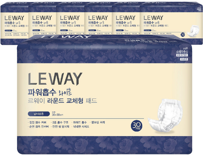 미래생활 르웨이 파워흡수 성인용 속기저귀 라운드 와이드형, 30개입, 7개