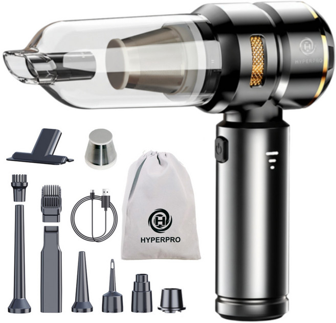 3단터보 HYPERPRO 무선 핸디 청소기 에어건 차량용 캠핑용 실내용, 메탈블랙(골드포인트)