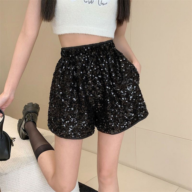 페이준 여성 봄 가을 빅 사이즈 스팽글 블링블링 A라인 반바지 II2314
