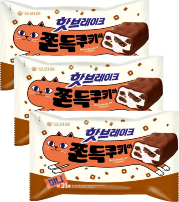 오리온 핫브레이크 쫀득 쿠키바 352g 마시멜로 초코쿠키 디저트 간식, 3개
