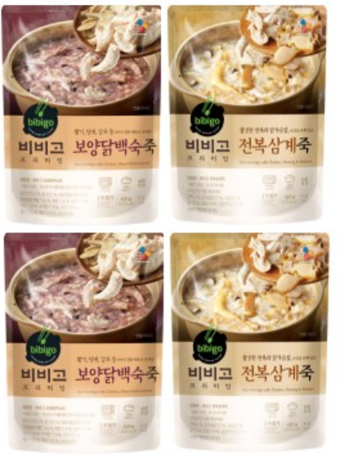 비비고 보양 닭 백숙죽 420g*2개 + 전복삼계죽 420g*2개, 4세트, 420g