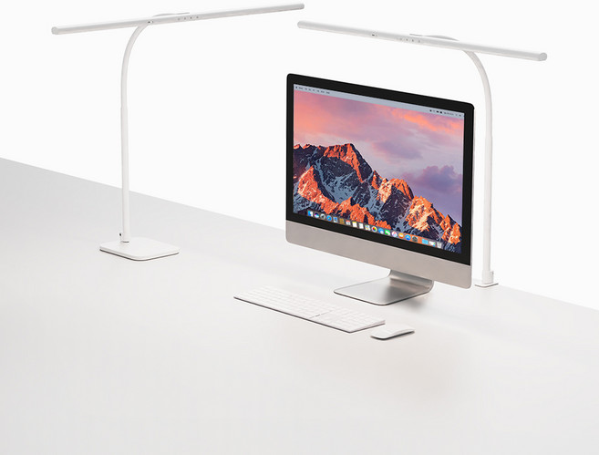 무아스 슈퍼와이드 LED 아이케어링 모션감지 스탠드, 화이트, 클램프+베이스 타입