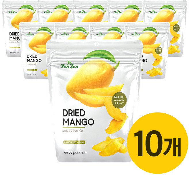 [백화점입점] 태국 건망고 슬라이스 말린 건조 망고 말랭이 건 말린 과일 원물 간식 탄탄망고, 10개, 70g