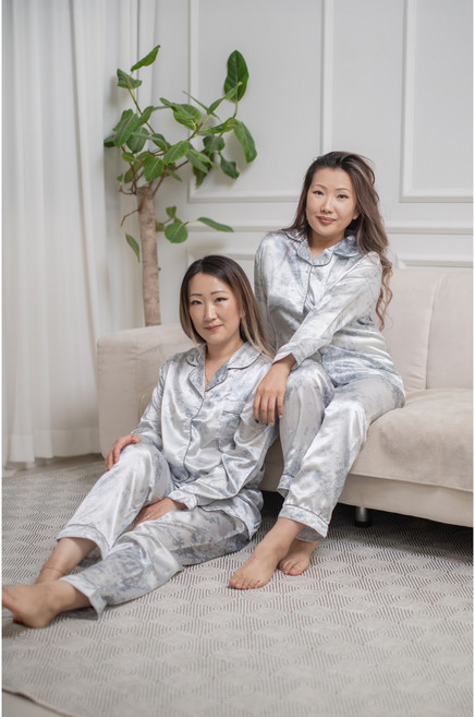 보들보들 홈웨어 잠옷 파자마세트 커플용 긴팔 샤무즈 실크 잠옷 세트