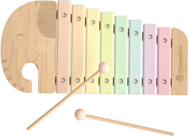 고려베이비 코끼리 원목 아기실로폰 음악놀이 교구, 1개