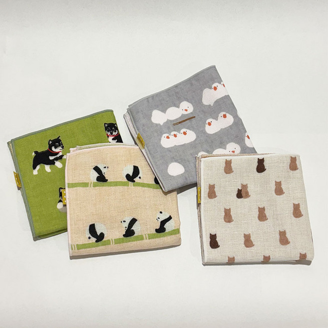 [하마몬요] 일본산 순면 100% 귀여운 동물 패턴 손수건 4종 세트