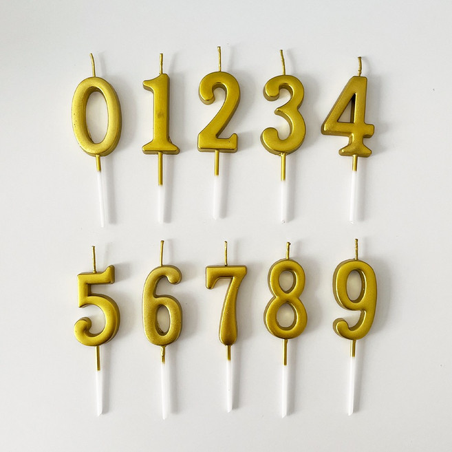 디어플레이스 생일 숫자초 케이크초 기념일 0-9 10종, 1세트, 골드