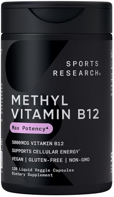 스포츠리서치 메틸 비타민 B12 맥스 포텐시 5000mcg 리퀴드 베지 캡슐, 1개, 120정